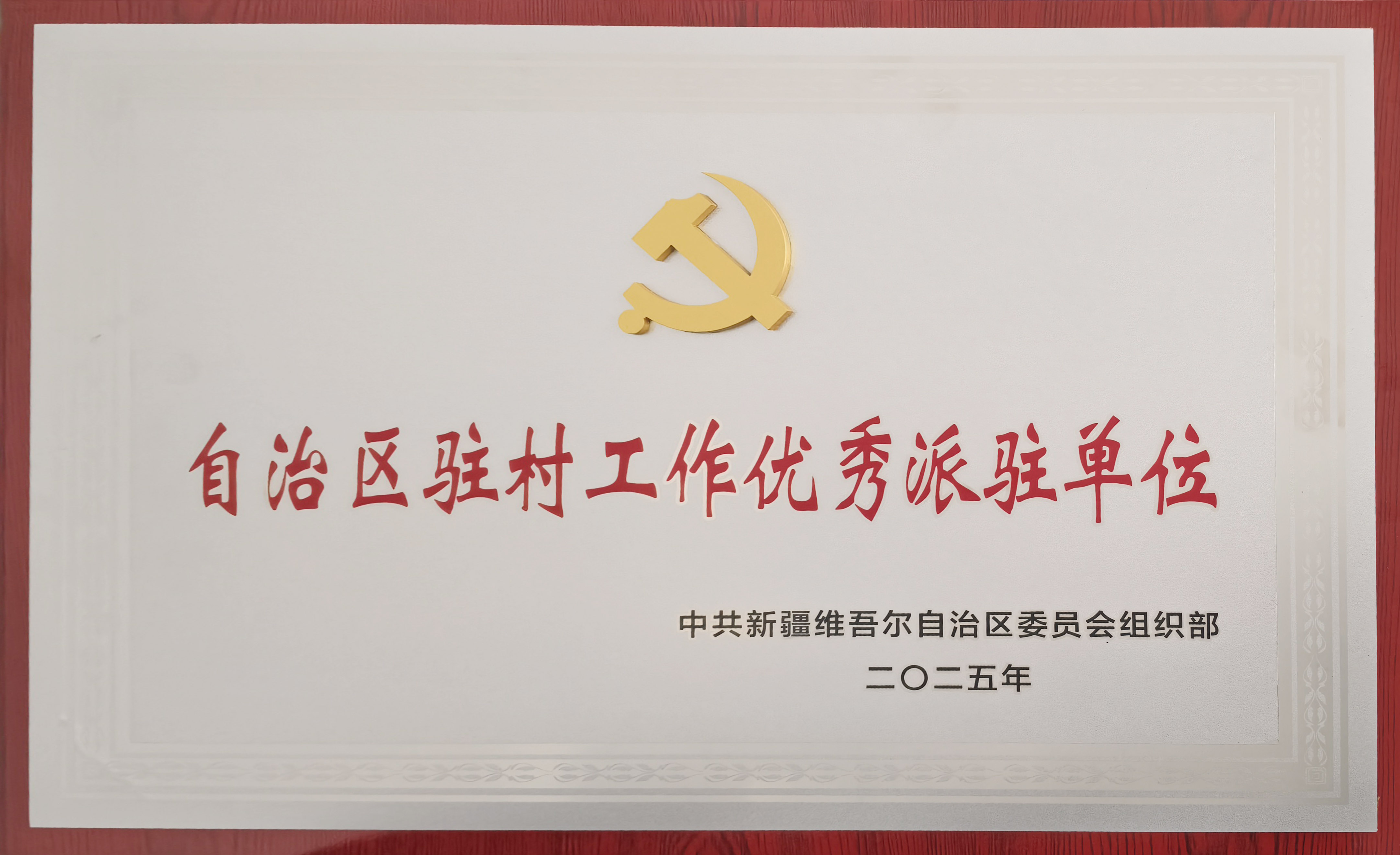 公司荣获“自治区驻村工作优秀派驻单位”称号